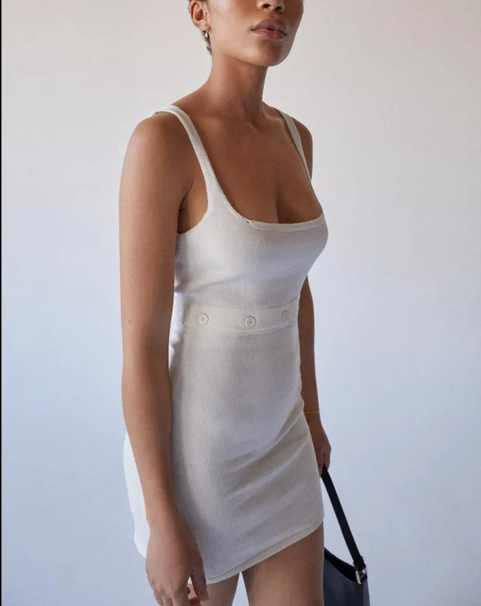 ALOHAS Dresses Women Ready Buttons 8211 White Knit Dress