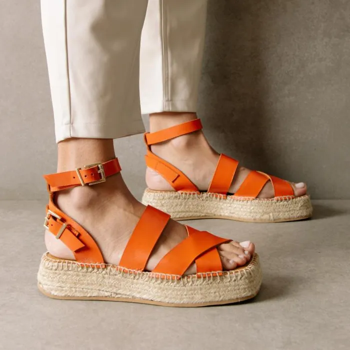 ALOHAS Espadrilles Women County 8211 Orange Leather Espadrilles
