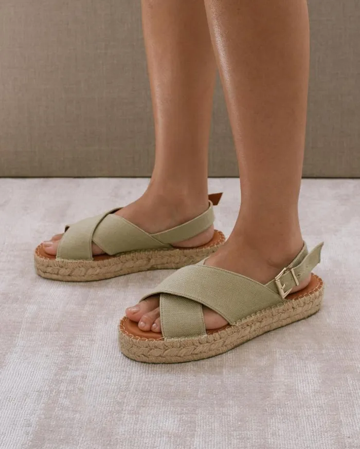 ALOHAS Espadrilles Women Crossed Linen 8211 Green Canvas Espadrilles