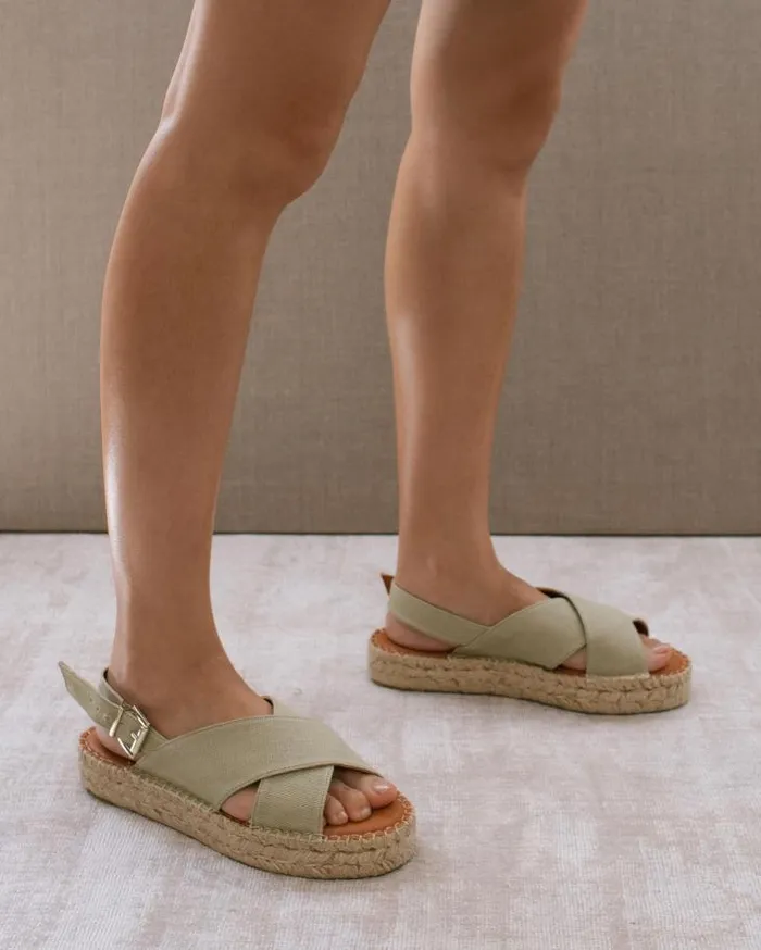 ALOHAS Espadrilles Women Crossed Linen 8211 Green Canvas Espadrilles