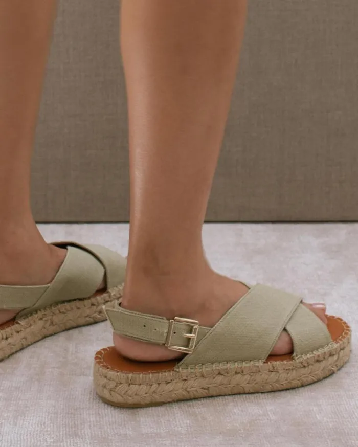 ALOHAS Espadrilles Women Crossed Linen 8211 Green Canvas Espadrilles