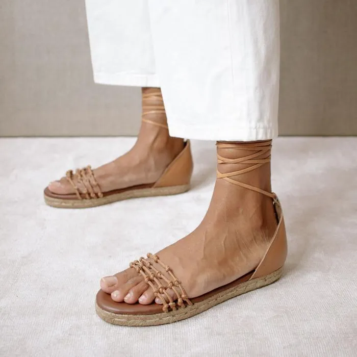 ALOHAS Espadrilles Women Wanderer 8211 Brown Leather Espadrilles