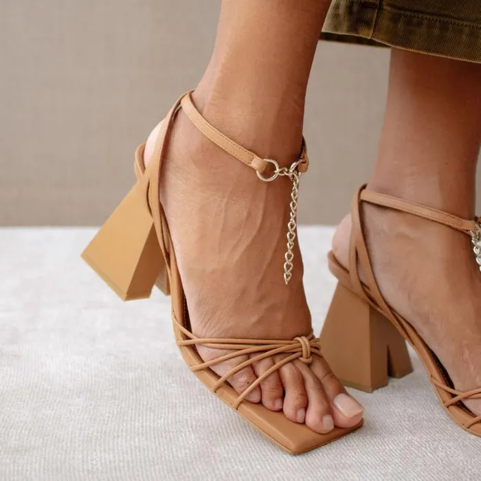 ALOHAS Heels Women Cactus 8211 Brown Leather Sandals