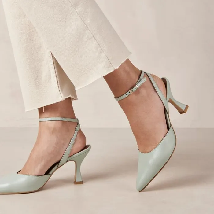 ALOHAS Heels Women Cinderella 8211 Green Leather Pumps