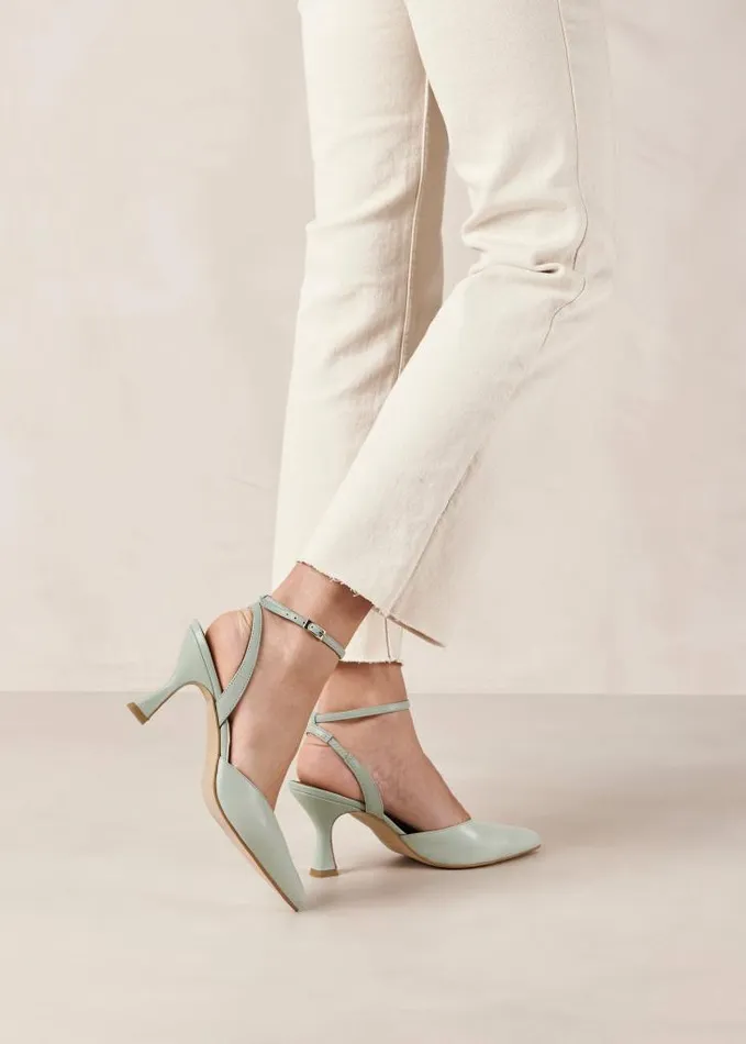 ALOHAS Heels Women Cinderella 8211 Green Leather Pumps