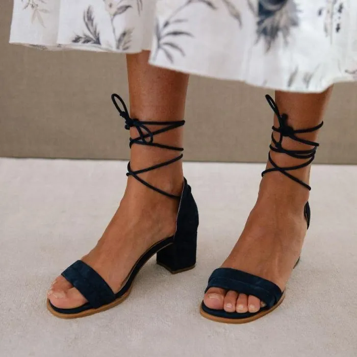 ALOHAS Heels Women Dakota 8211 Blue Suede Sandals