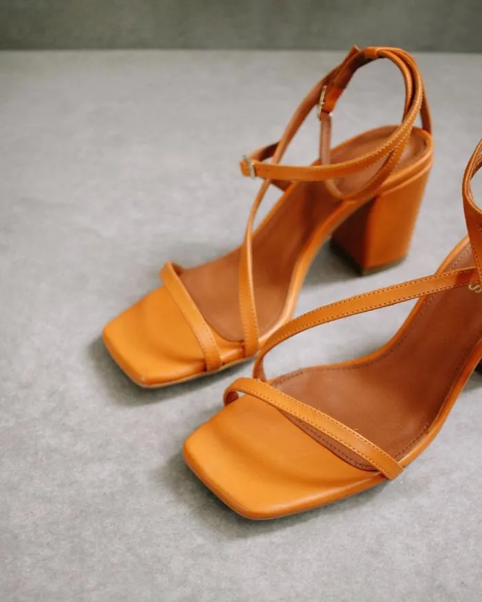 ALOHAS Heels Women Manhattan 8211 Orange Block Heel Sandals
