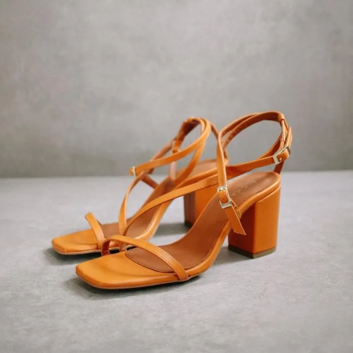 ALOHAS Heels Women Manhattan 8211 Orange Block Heel Sandals