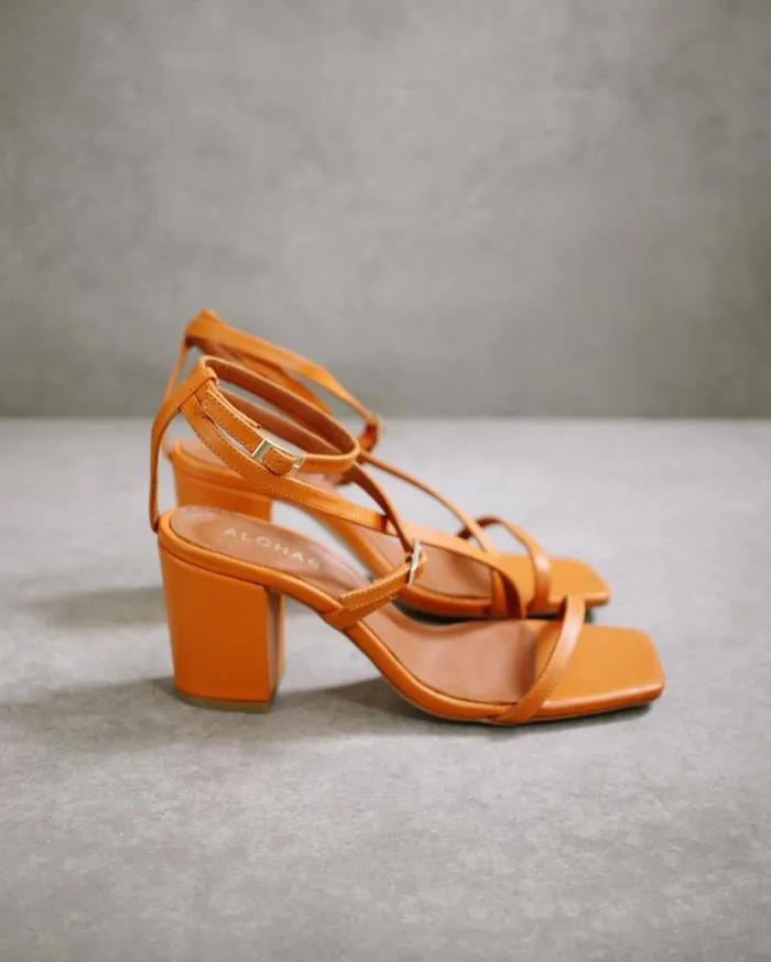 ALOHAS Heels Women Manhattan 8211 Orange Block Heel Sandals