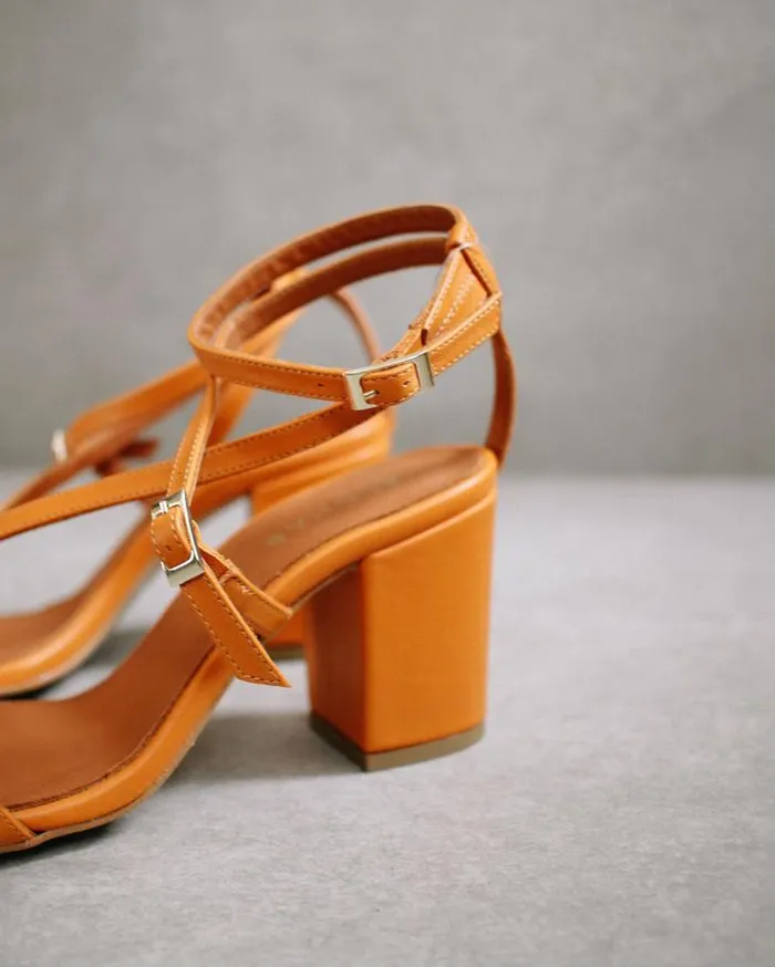 ALOHAS Heels Women Manhattan 8211 Orange Block Heel Sandals