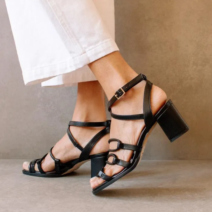 ALOHAS Heels Women Mick 8211 Black Vegan Leather Sandals