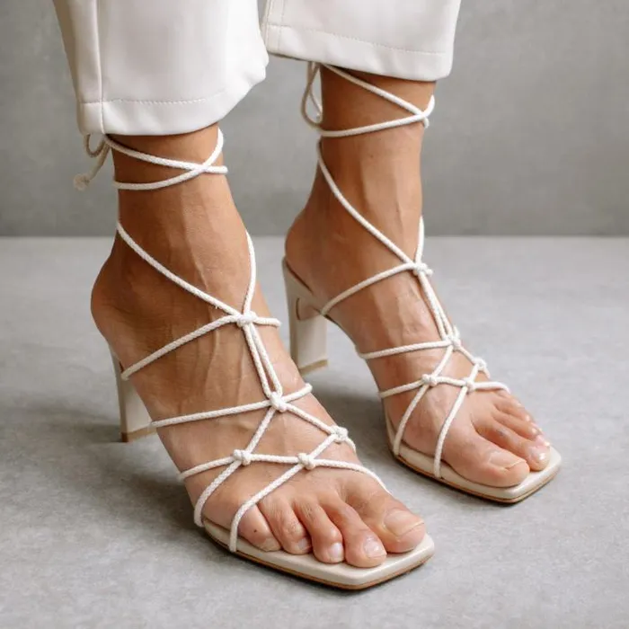 ALOHAS Heels Women Unique 8211 White Heeled Sandals
