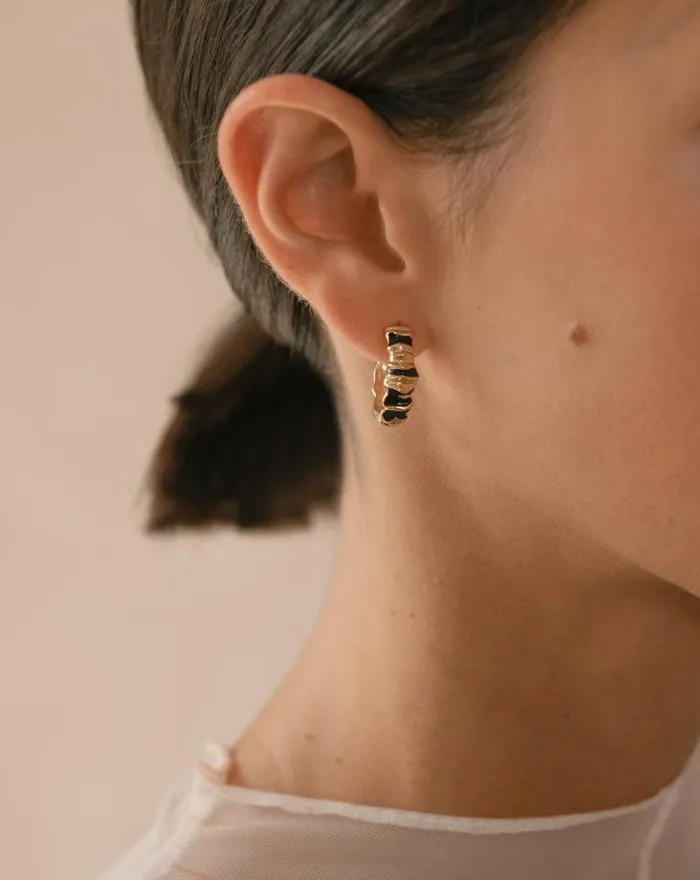 ALOHAS Jewelry Women Meteorite 8211 Gold And Black Earrings