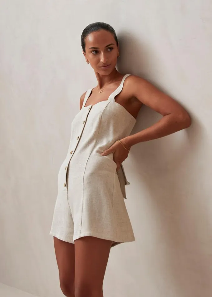 ALOHAS Jumpsuits Women Moira 8211 Beige Linen Romper