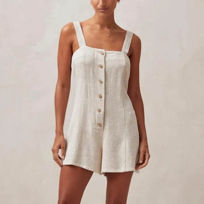 ALOHAS Jumpsuits Women Moira 8211 Beige Linen Romper