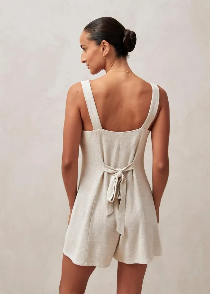 ALOHAS Jumpsuits Women Moira 8211 Beige Linen Romper