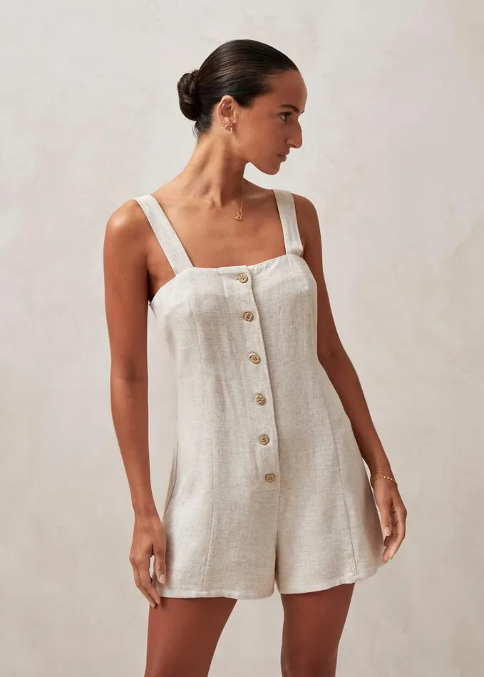 ALOHAS Jumpsuits Women Moira 8211 Beige Linen Romper