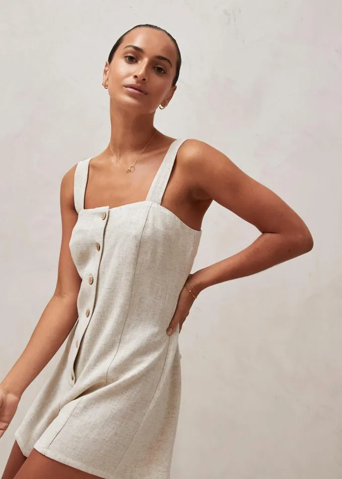 ALOHAS Jumpsuits Women Moira 8211 Beige Linen Romper