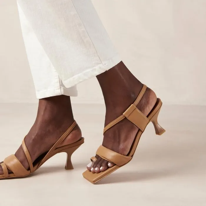 ALOHAS Mules Women Asymmetric Straps 8211 Brown Leather Mules