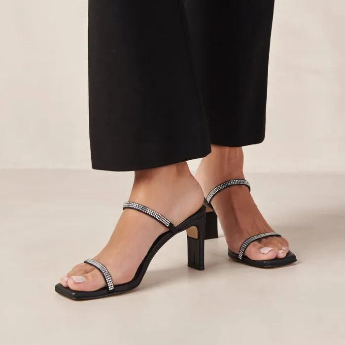 ALOHAS Mules Women Cannes Glow 8211 Black Leather And Crystals Sandals