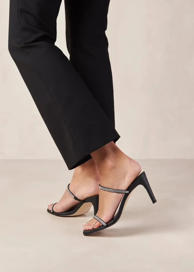ALOHAS Mules Women Cannes Glow 8211 Black Leather And Crystals Sandals
