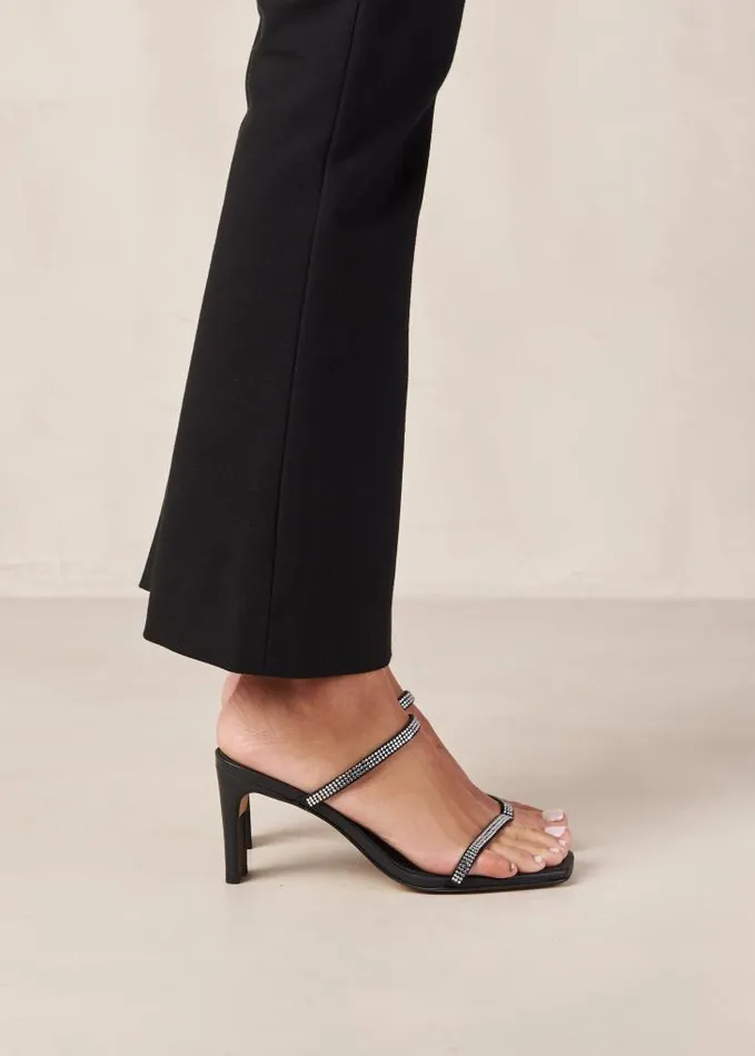 ALOHAS Mules Women Cannes Glow 8211 Black Leather And Crystals Sandals
