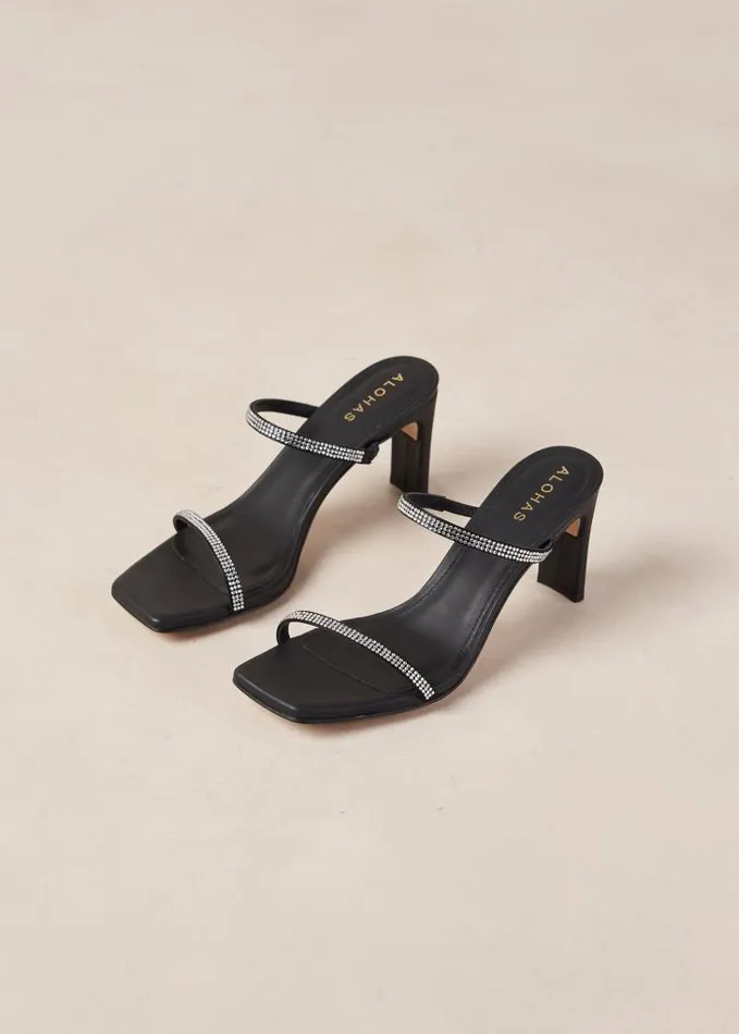 ALOHAS Mules Women Cannes Glow 8211 Black Leather And Crystals Sandals