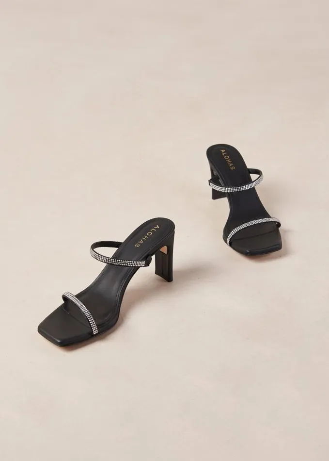 ALOHAS Mules Women Cannes Glow 8211 Black Leather And Crystals Sandals