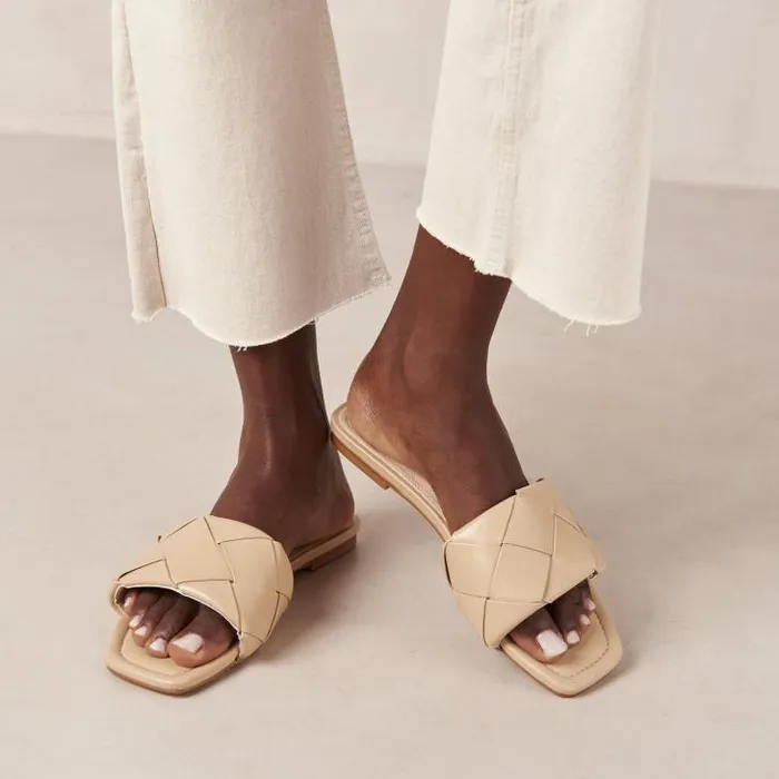 ALOHAS Mules Women Claquettes Woven 8211 Beige Vegan Leather Sandals