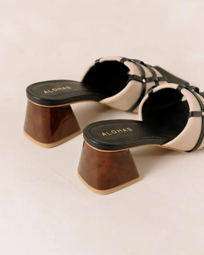 ALOHAS Mules Women Diorite 8211 Black And Beige Leather Sandals