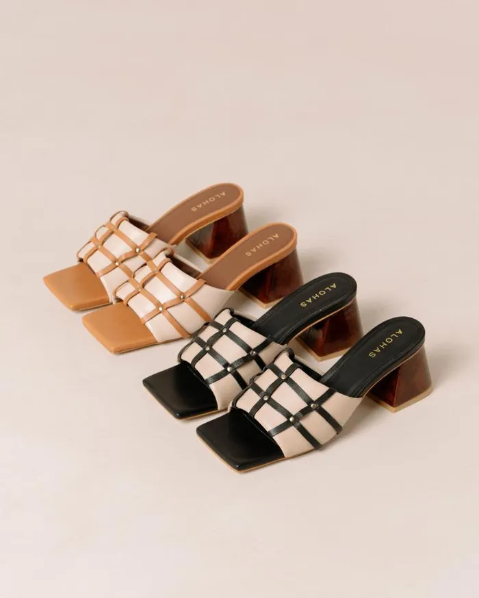 ALOHAS Mules Women Diorite 8211 Black And Beige Leather Sandals