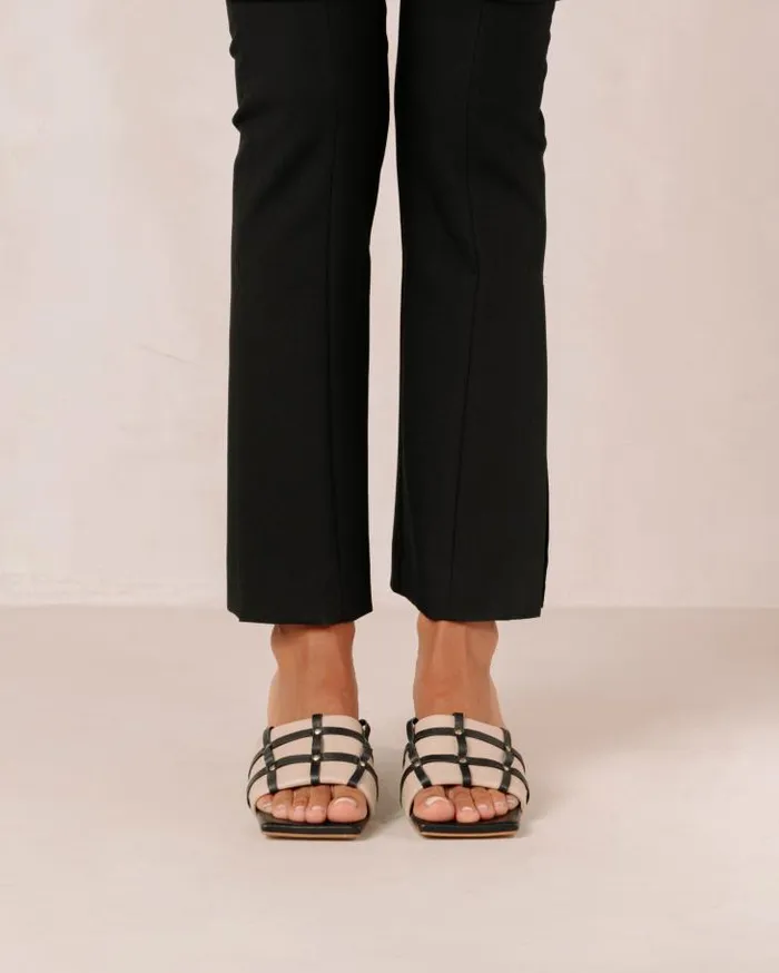 ALOHAS Mules Women Diorite 8211 Black And Beige Leather Sandals
