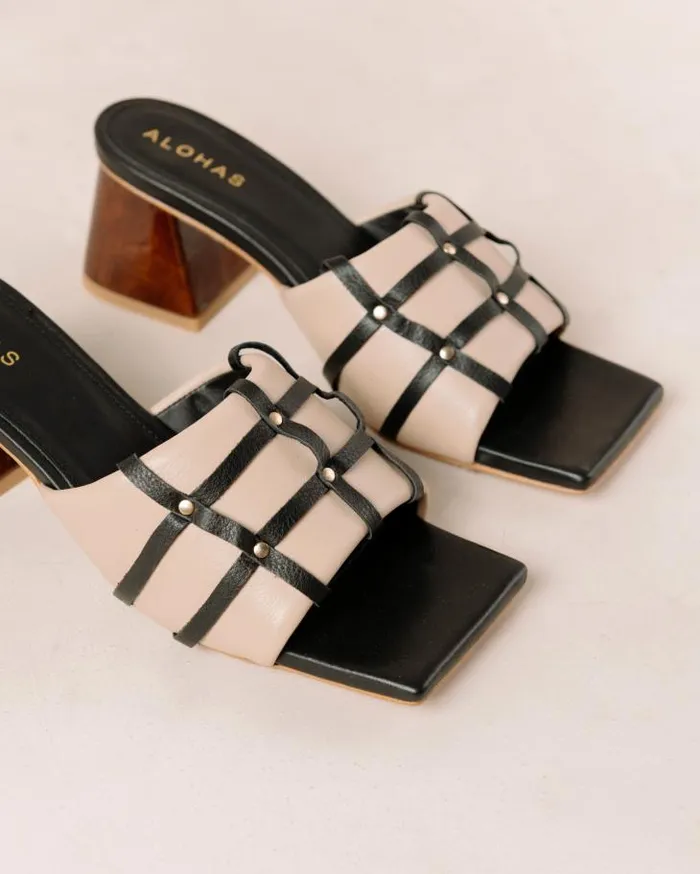 ALOHAS Mules Women Diorite 8211 Black And Beige Leather Sandals