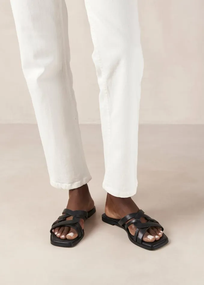 ALOHAS Mules Women Pad 8211 Black Leather Sandals