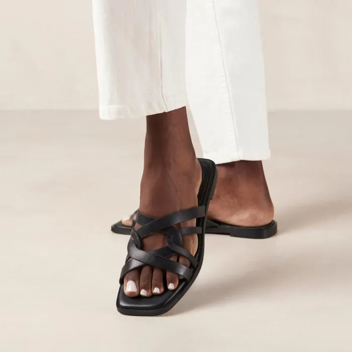 ALOHAS Mules Women Pad 8211 Black Leather Sandals