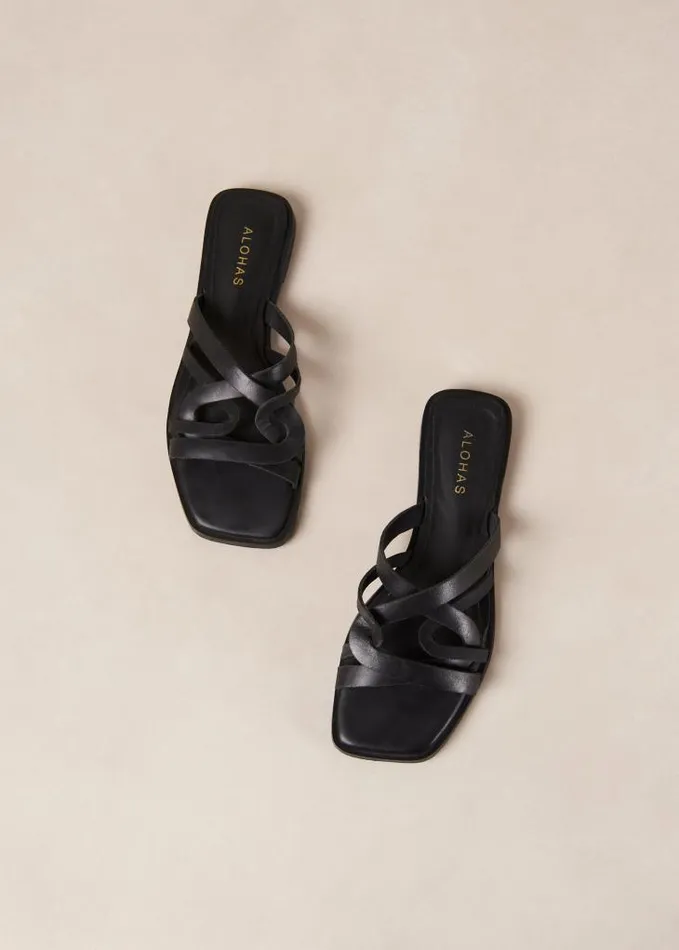 ALOHAS Mules Women Pad 8211 Black Leather Sandals