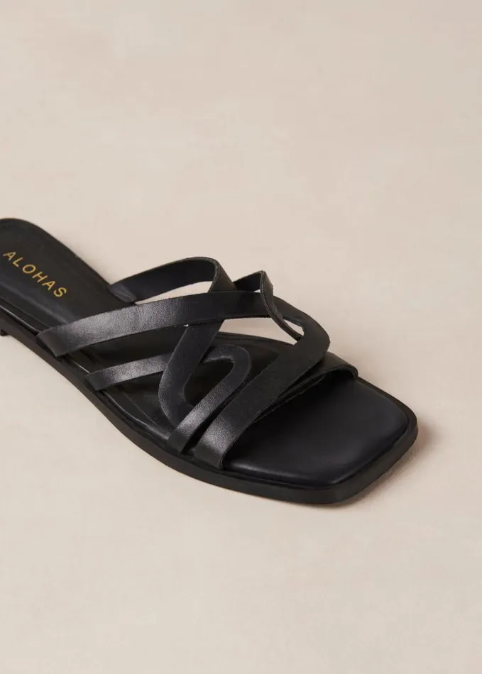 ALOHAS Mules Women Pad 8211 Black Leather Sandals