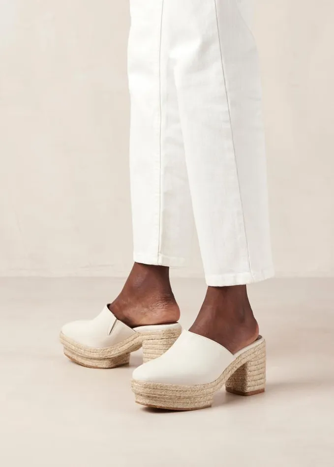 ALOHAS Mules Women Pico 8211 White Leather Espadrilles