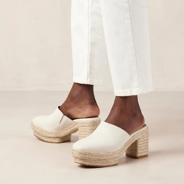 ALOHAS Mules Women Pico 8211 White Leather Espadrilles