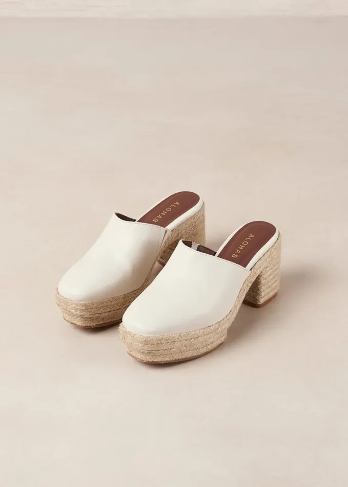 ALOHAS Mules Women Pico 8211 White Leather Espadrilles