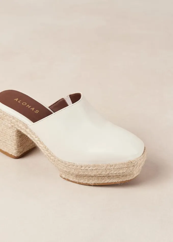 ALOHAS Mules Women Pico 8211 White Leather Espadrilles