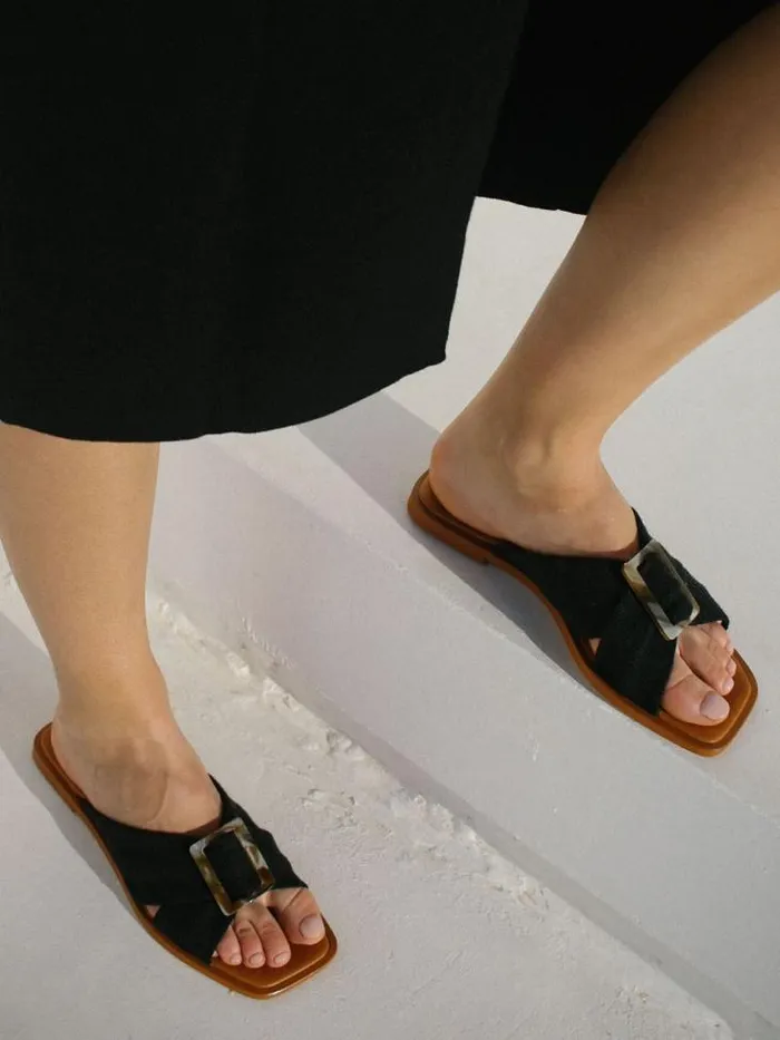 ALOHAS Mules Women Samba 8211 Black Leather Flats
