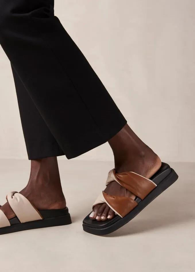 ALOHAS Mules Women Shaka Bicolor 8211 White And Brown Leather Sandals