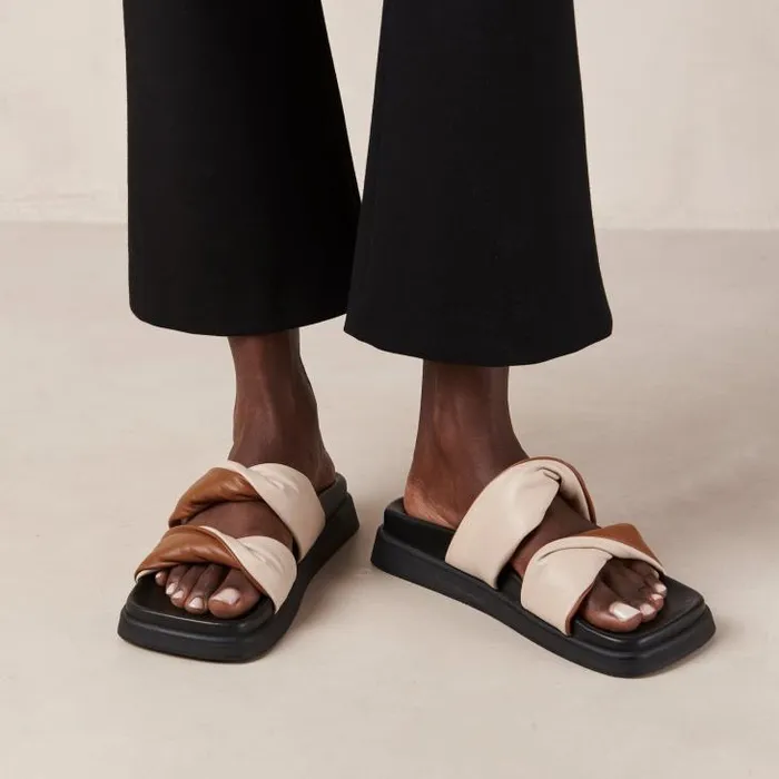 ALOHAS Mules Women Shaka Bicolor 8211 White And Brown Leather Sandals