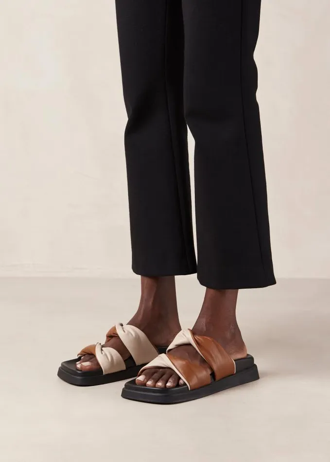 ALOHAS Mules Women Shaka Bicolor 8211 White And Brown Leather Sandals
