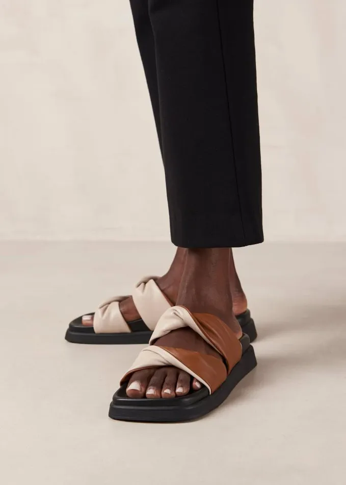ALOHAS Mules Women Shaka Bicolor 8211 White And Brown Leather Sandals