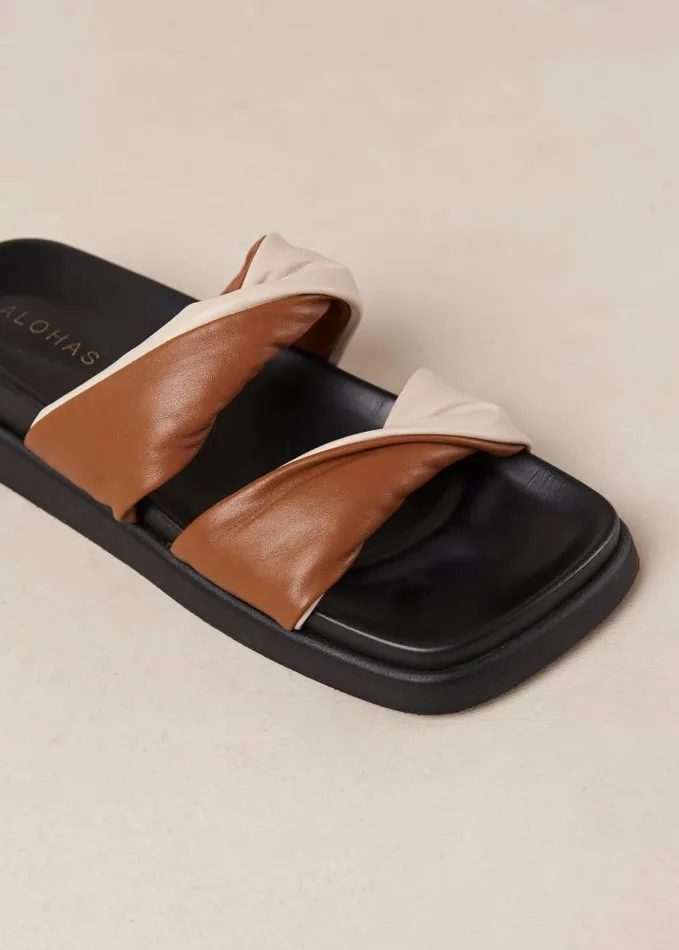 ALOHAS Mules Women Shaka Bicolor 8211 White And Brown Leather Sandals