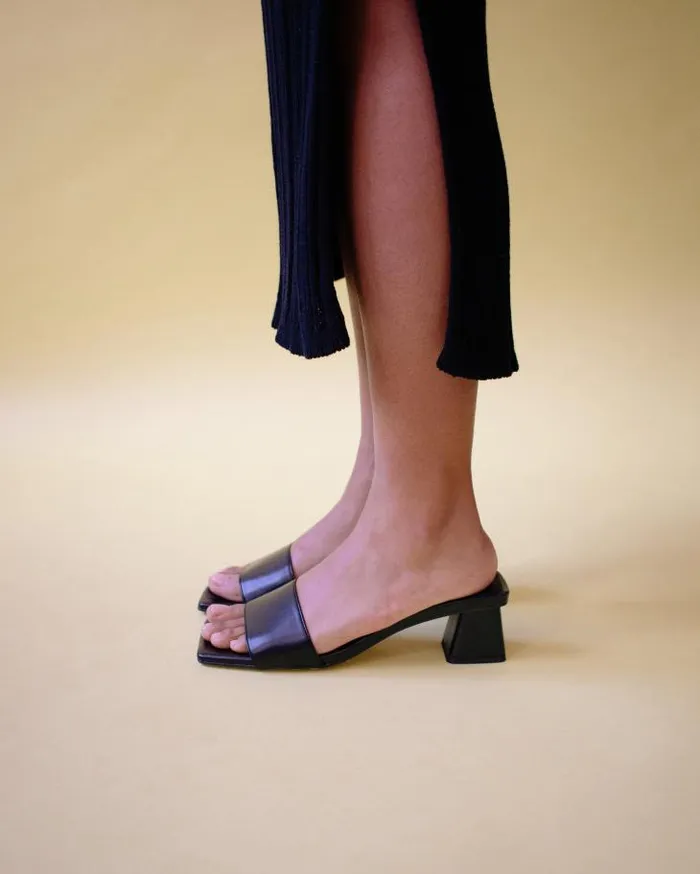 ALOHAS Mules Women Squared 8211 Black Vegan Leather Sandals