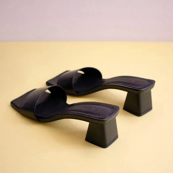 ALOHAS Mules Women Squared 8211 Black Vegan Leather Sandals