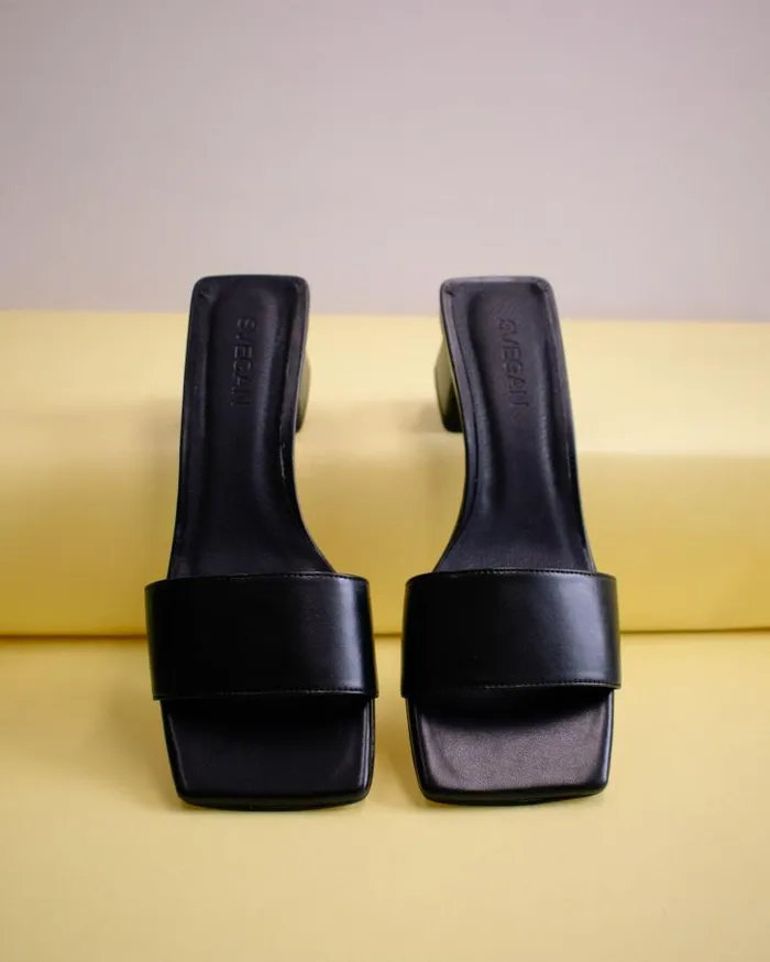 ALOHAS Mules Women Squared 8211 Black Vegan Leather Sandals